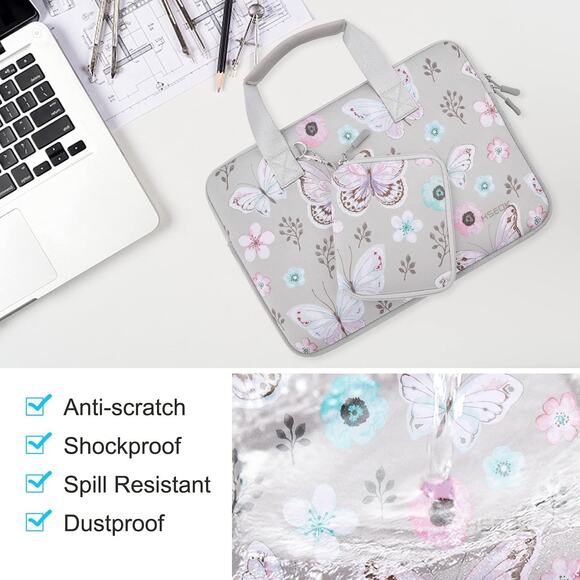 Customized Butterfly Neoprene Laptop Sleeve Tech Pouch Travel Set - Picture 10 of 12